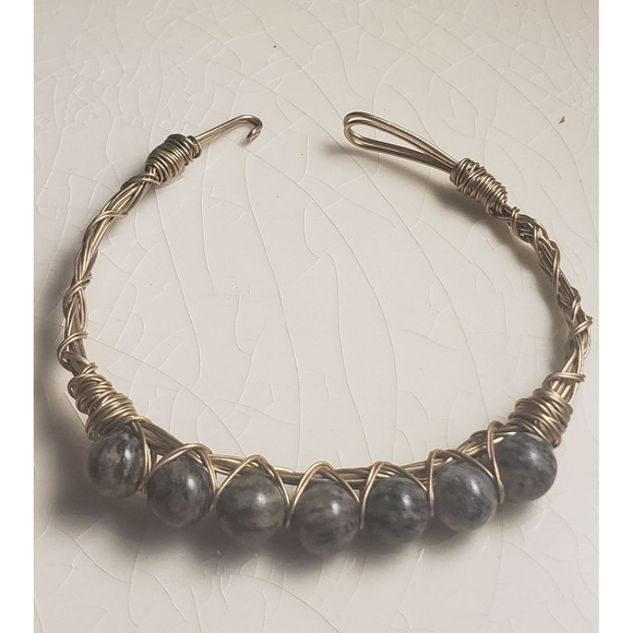 Copper/Bronze wire wrapped gray gemstone bracelet - Picture 2 of 4